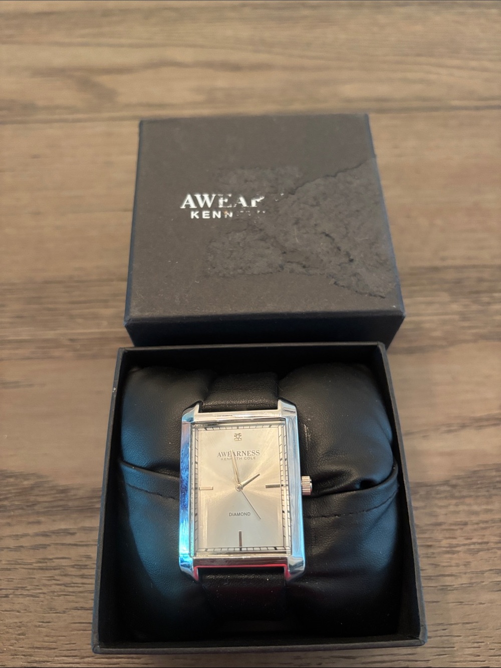 Men’s Warehouse Kenneth Cole Silver-Tone Rectangular Watch - Black Strap